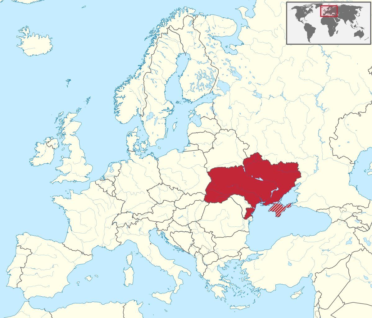 map of Ukraine`s position in Europe